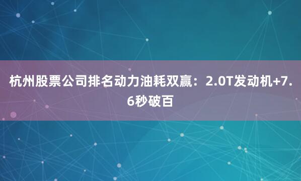 杭州股票公司排名动力油耗双赢：2.0T发动机+7.6秒破百